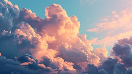 Soft, fluffy clouds texture in a pastel-colored sky.