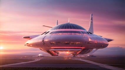 Dawn Departure from the Aerial Spaceport: A futuristic aerial spaceport with aircraft departing into the early morning sky. generative ai