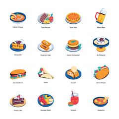 Pack of Traditional Dishes Flat Icons 

