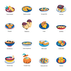 Set of Traditional Food Flat Icons 