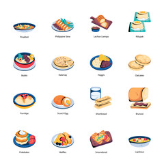 Bundle of Savoury and Sweet Food Flat Icons 

