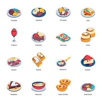 Bundle of World Classic Food Flat Icons 

