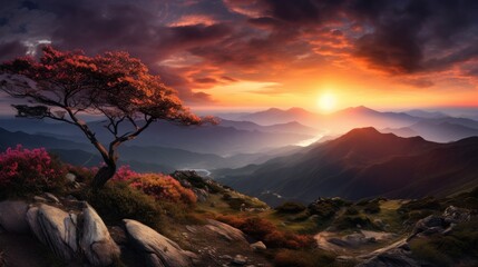 Fototapeta na wymiar Gorgeous mountainous scenery at dawn
