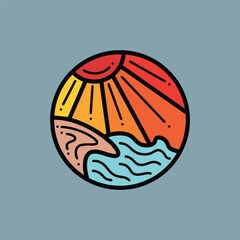 Hand Drawn Beach Ocean Vintage Logo Design illustration vector Emblem
