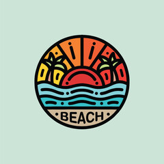 Hand Drawn Beach Ocean Vintage Logo Design illustration vector Emblem
