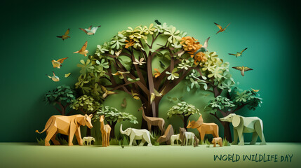 Fototapeta premium World Wildlife Day Poster, in Origami Style