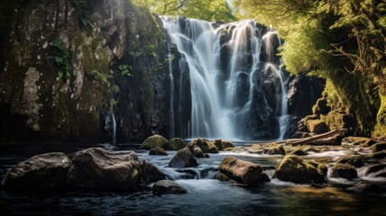 Gorgeous waterfall scenery surrounded by lush tropical forests