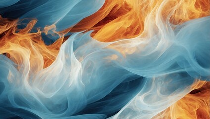 An abstract representation of blue and orange flames intertwines in a dance-like motion, suggesting both warmth and coolness in a dynamic composition.