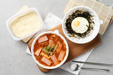Kimchi stew, meat, ham, spam, kimchi, stew, Korean