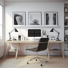 A minimalist office workspace with modern decor.