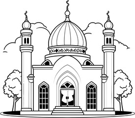 Mosque vector image, coloring page
