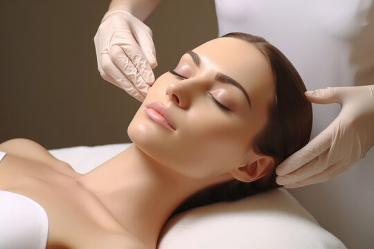 The cosmetologist makes the procedure Microdermabrasion of the facial skin of a beautiful, young woman