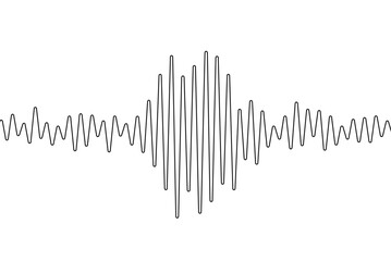 Earthquake one continuous line. Polygraph single line art. Outline wave. Black waves pattern isolated on white background. Oneline seismograph. Sound doodle. Detector lie. Richter. Vector illustration - obrazy, fototapety, plakaty
