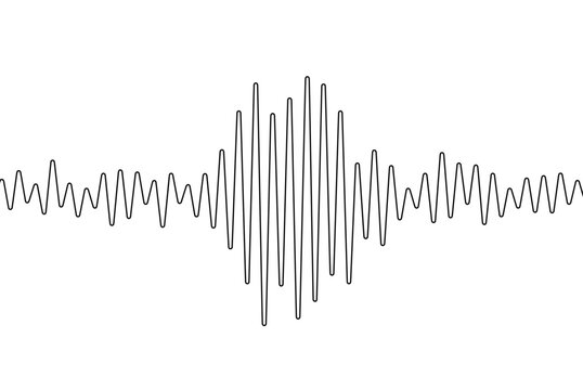Earthquake one continuous line. Polygraph single line art. Outline wave. Black waves pattern isolated on white background. Oneline seismograph. Sound doodle. Detector lie. Richter. Vector illustration