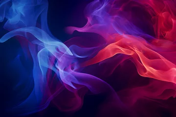Poster Abstract freeform blue smoke, red, purple, black background. Soft focus. © chawalit