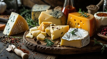 A set of different types of hard cheese and spices for many delicious dishes 