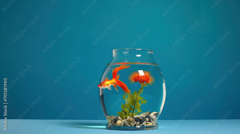 Wall mural Fish tank aquarium with no water and fish on white background. Empty fishbowl. Nobody