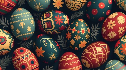 Easter eggs seamless pattern. Dyed eggs on dark solid background 