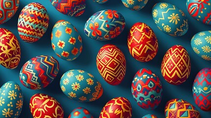 Easter eggs seamless pattern. Dyed eggs on dark solid background 