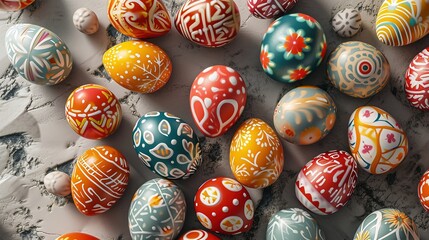 Easter eggs seamless pattern. Dyed eggs on dark solid background 
