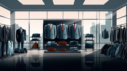 Interior of stylish atelier with tailor workplace, mannequin and rack