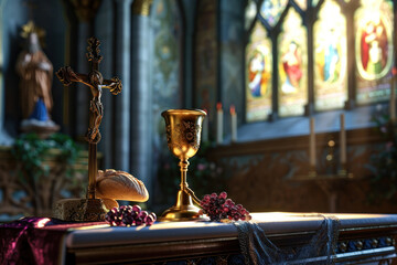 Holy Communion. The background of the Lent Passion Week. Easter conce - obrazy, fototapety, plakaty