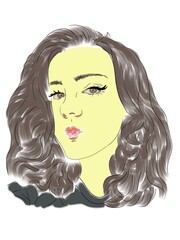 Cute young woman digital drawing. Color illustration for design - 701283944
