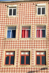 Typical facade of palaces in Ribeira district of Porto