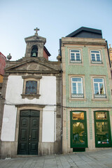 Fototapeta na wymiar Typical facade of palaces in Ribeira district of Porto