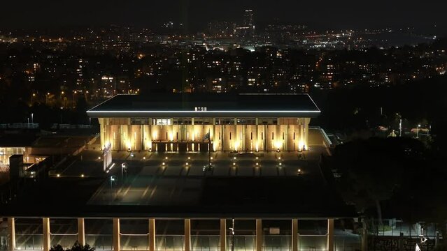 Knesset parliament in Jerusalem, Night view, Aerial, israel

Drone view from Israel Capital Jerusalem parliament, 2024
