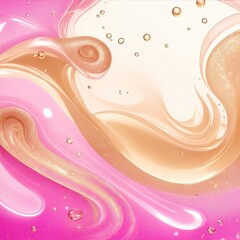 Gold Luxury swirls waves on Pink background. Shiny golden sparkling water droplets backdrop