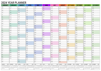 2024 Calendar Year Wall Planner A1 Size Large Transparent Background	