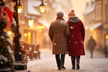 Snowbound Romance: Senior Couple's Town Walk