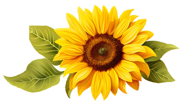 Sunflower Image, Transparent Floral Bloom, PNG Format, No Background, Isolated Sunny Flower, Botanical Illustration