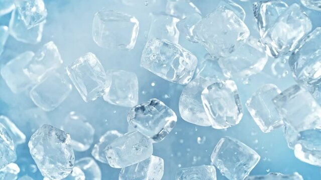Super Slow Motion Shot of Ice Cubes Flying Towards Camera at 1000fps.