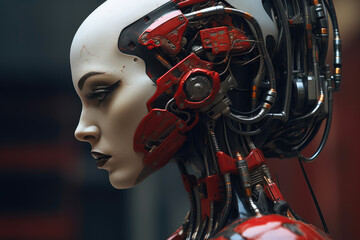 Fototapeta premium Neon Machinery: Synthetic Being Close-Up