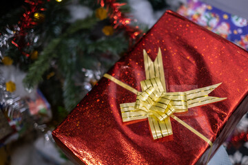 Christmas gift box with ribbon