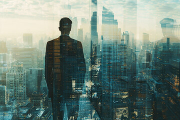 Metropolitan Synergy: Businessman and City Lights