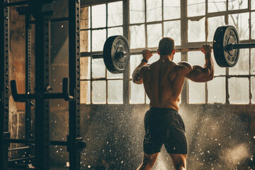 Fototapeta na wymiar man lifting the barbell during workout training in a gym