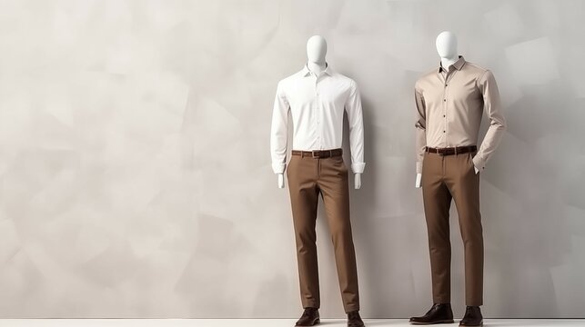 Two mannequin dressed in men's clothes.