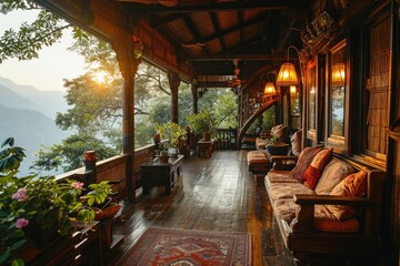 Fototapeta premium House with bamboo or wooden natural interior decoration style inspiration ideas