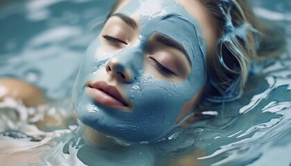 Woman having a Mud Bath with Facial Mask in Wellness Resort or Spa - Relaxation, Skin Care and Mental Recovery  - Powered by Adobe