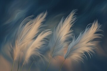 white feathers in the wind against blue sky. Generative AI