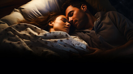 Fototapeta na wymiar Homme et femme dormant ensemble dans leur lit