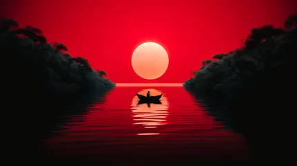 Foto op Canvas Silhouette d'un bateau au coucher du soleil © Concept Photo Studio