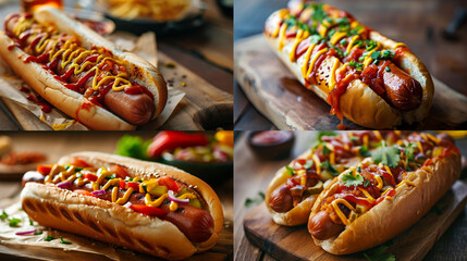 hot dogs with mustard - obrazy, fototapety, plakaty