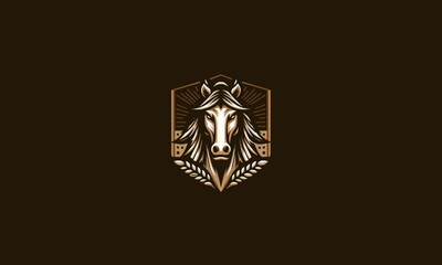 head horse angry with shield vector logo design