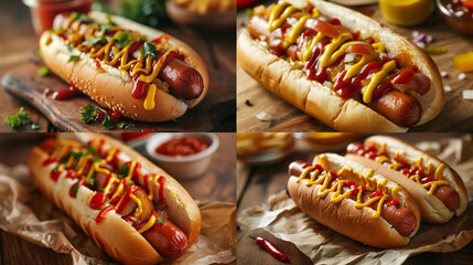 hot dog with mustard - obrazy, fototapety, plakaty