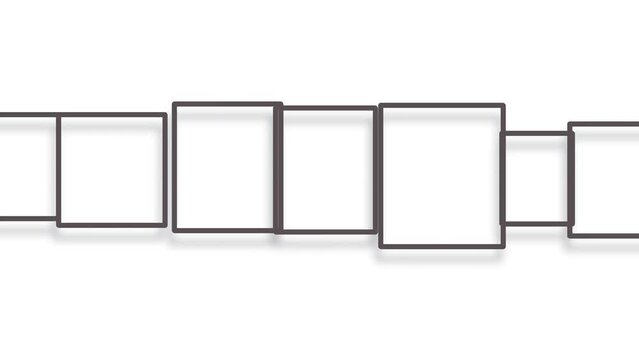 Many connected windows or frames with a 3D effect in one row.