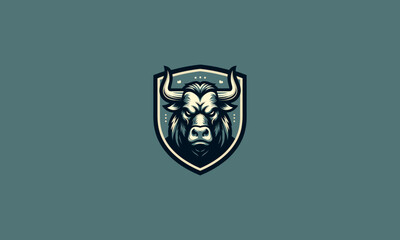 head bull angry with shield vector logo design